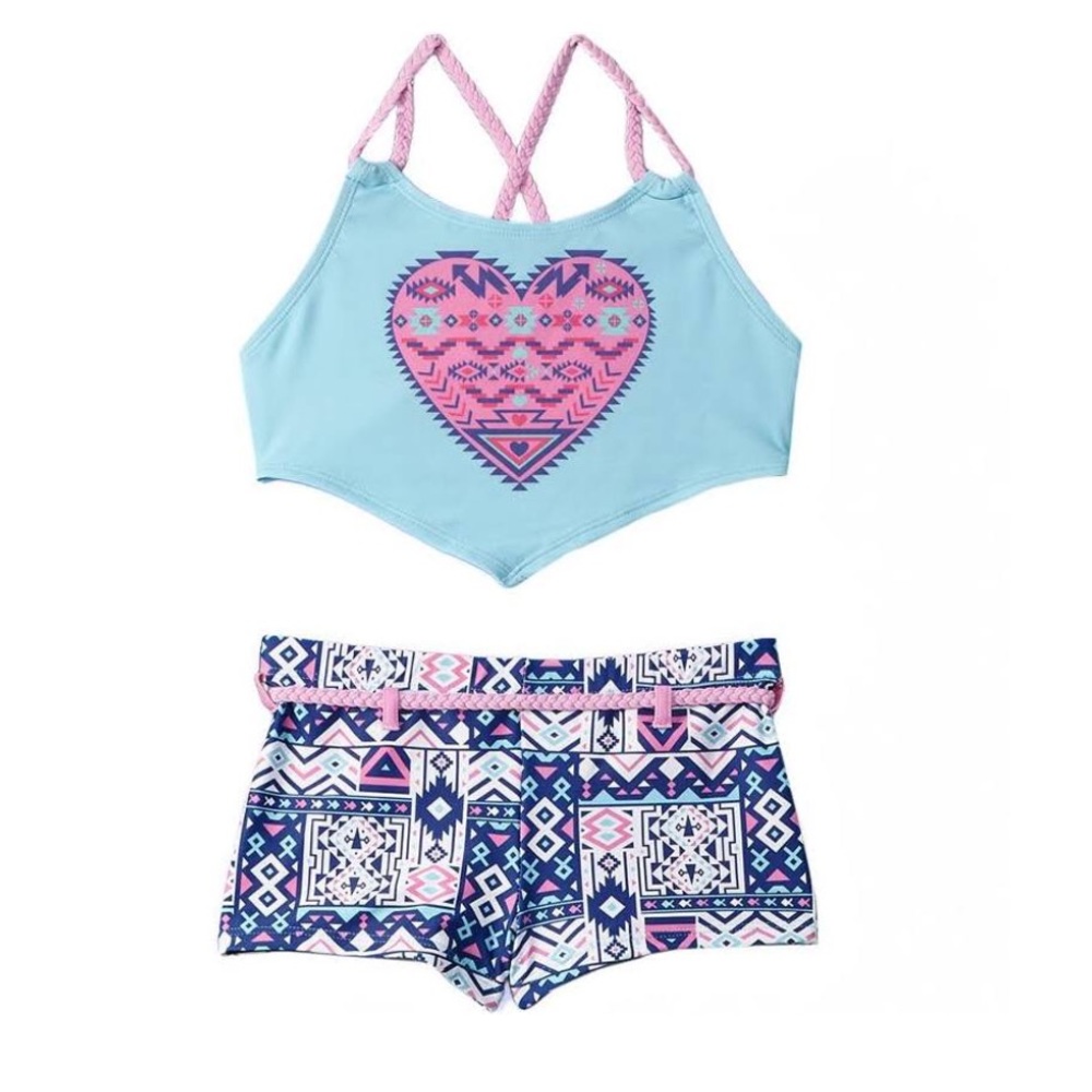 NWT YMI Gil’s sz 7/8 v front heart 2pc swim.
